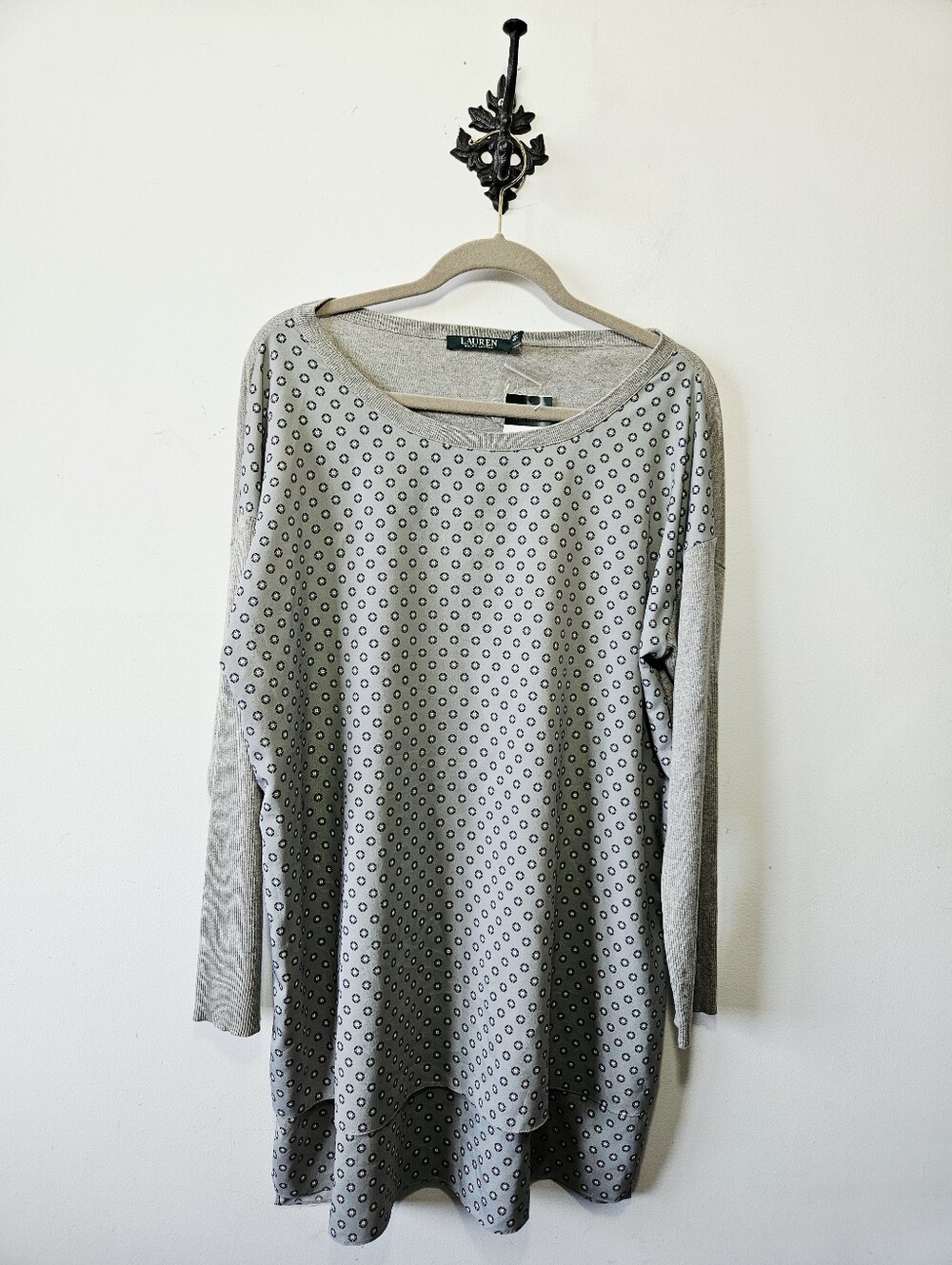 NWT Lauren Ralph Lauren Tunic Top Size XL Printed Scoop Neck Blouse